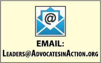 This is a box with an email icon and the AinA Leadership Series email address: leaders at advocates in action dot o r g.
